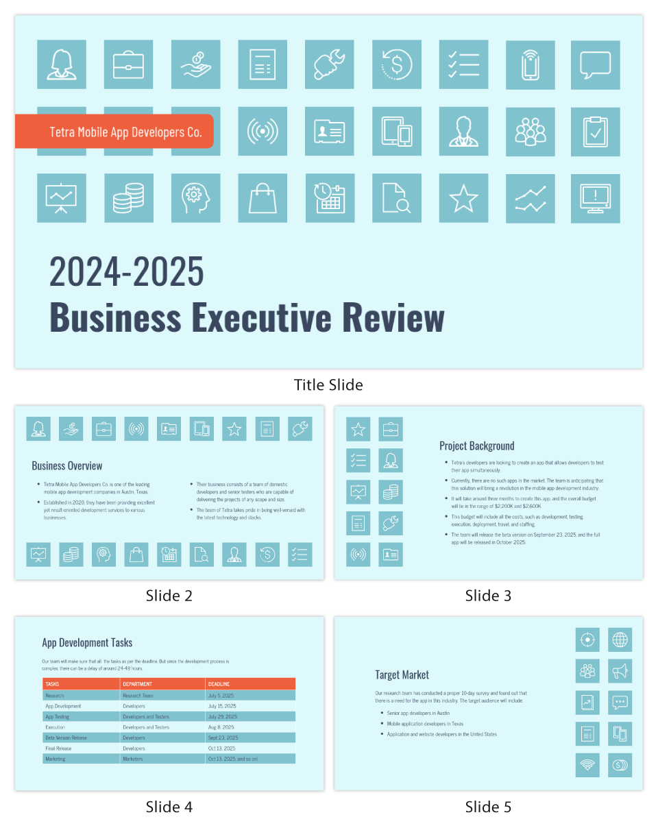 Teal Business Executive Review Presentation Template Teal Business Executive Review Presentation Template