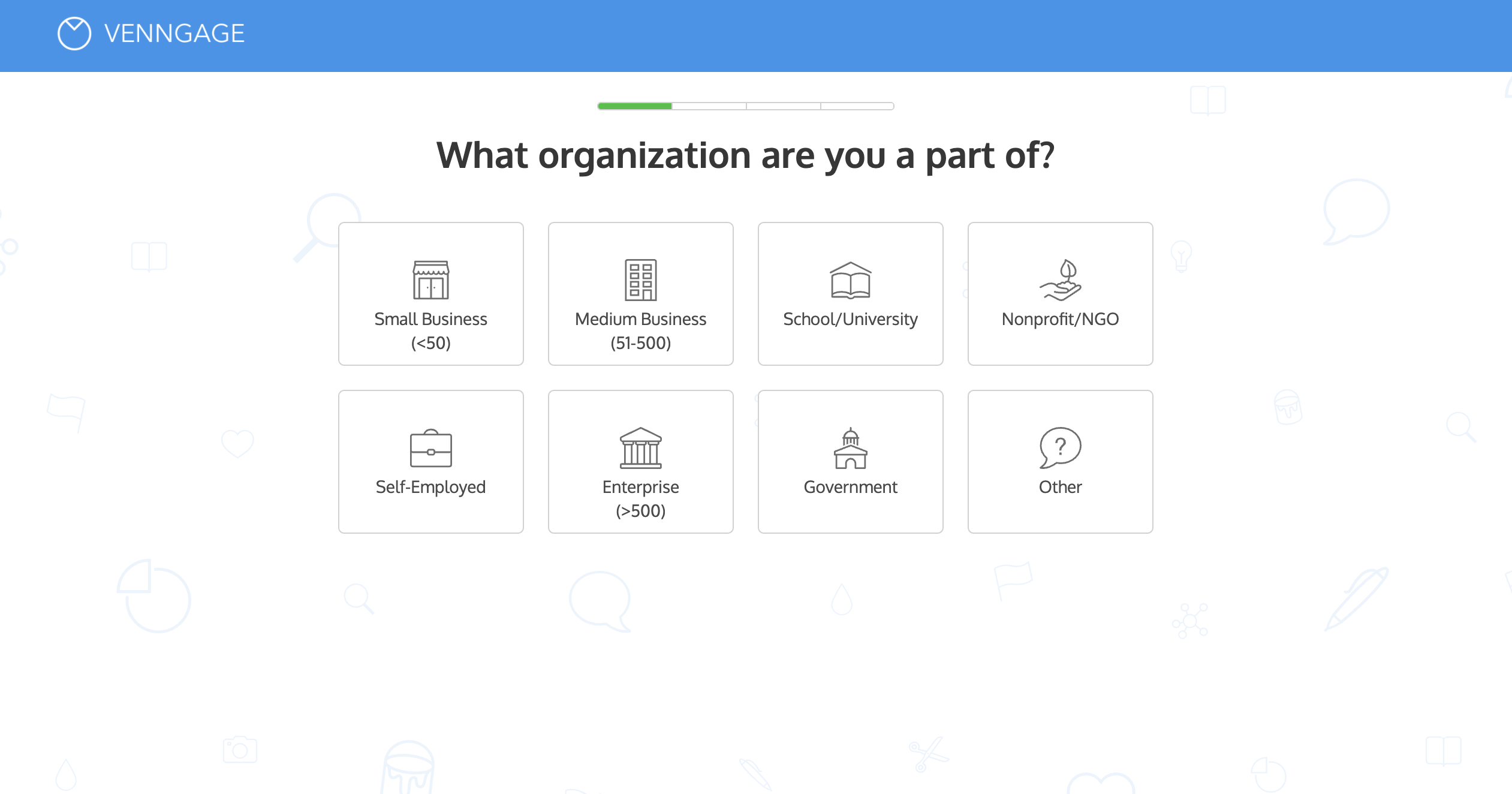 Piktochart vs Venngage getting started Venngage Onboarding - Company Size